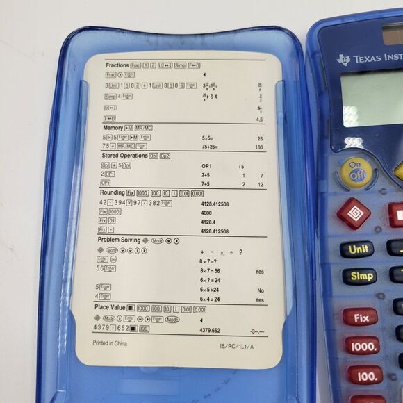 Texas Instruments Clear Blue TI-15‎ Fraction Rounding Problem Solving Calculator - Picture 4 of 7